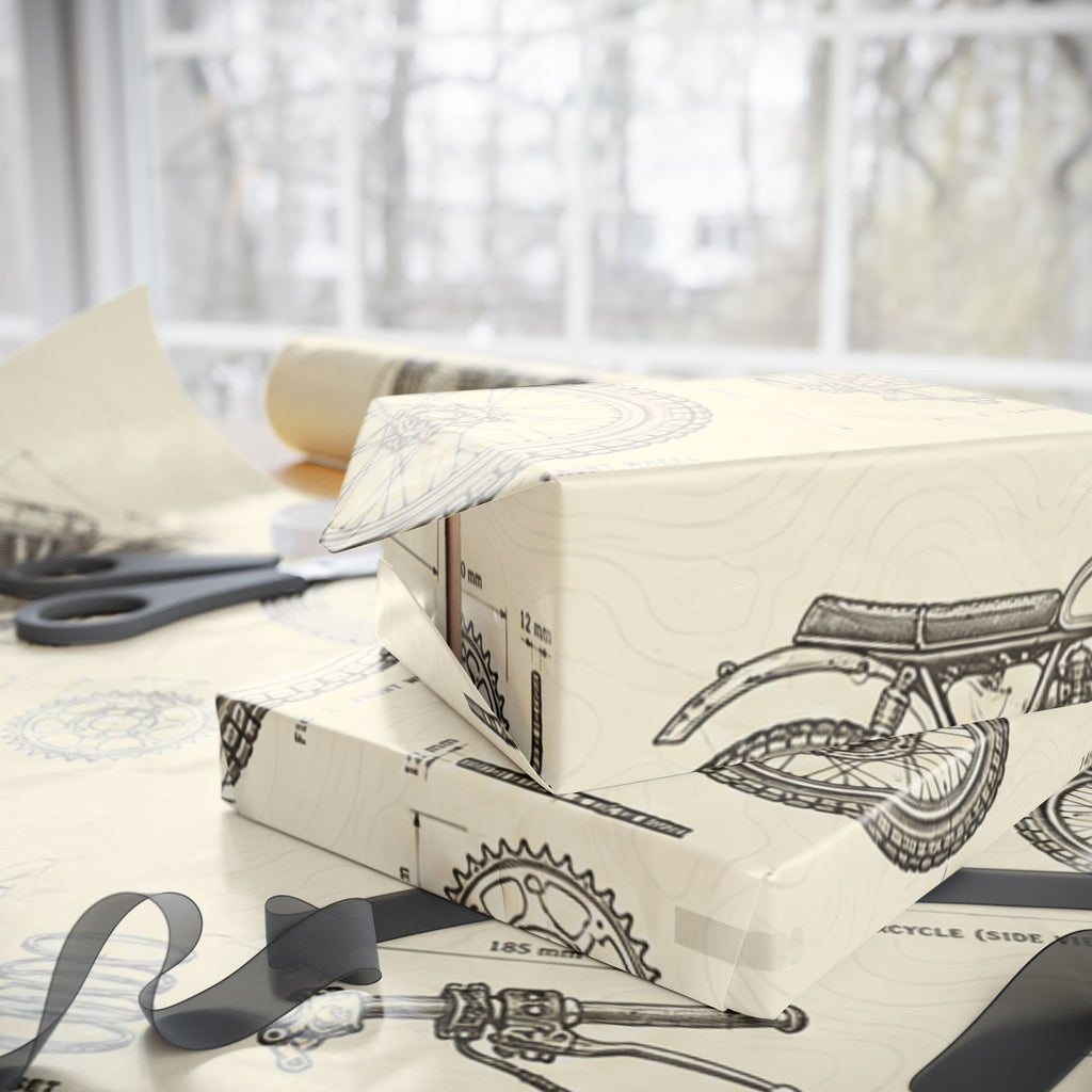 Vintage Motorcycle Blueprint Wrapping Paper