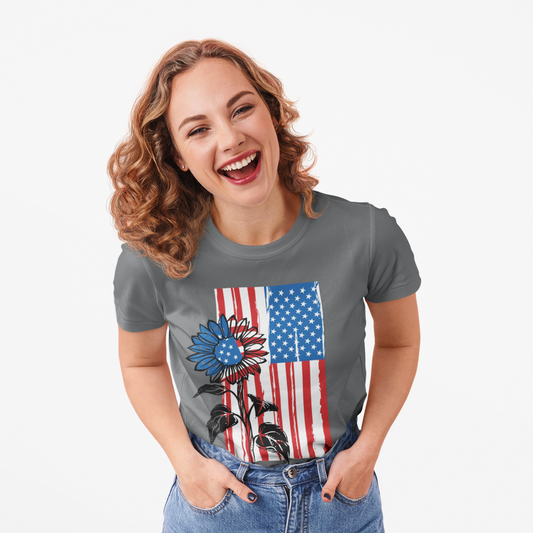 Patriotic Floral Tee - Unisex Short Sleeve T-Shirt, Fourth of July Shirt, Americana Apparel, Summer Outfit, DIY Fashion