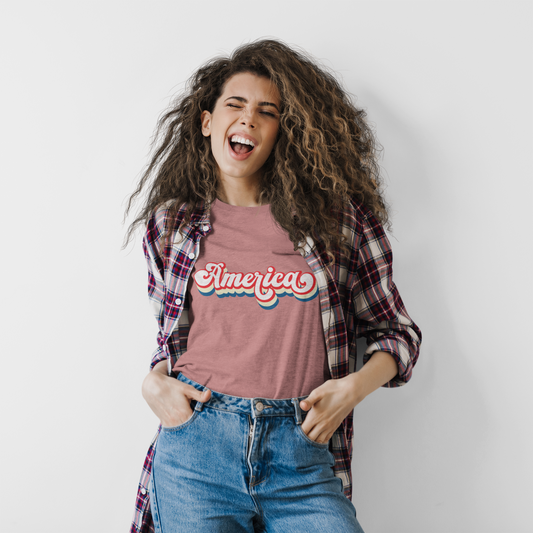 America Retro Unisex Tee, Apparel for Independence Day, Patriotic T-Shirt, Casual Wear, Vintage Style Shirt, Gift for USA Lovers