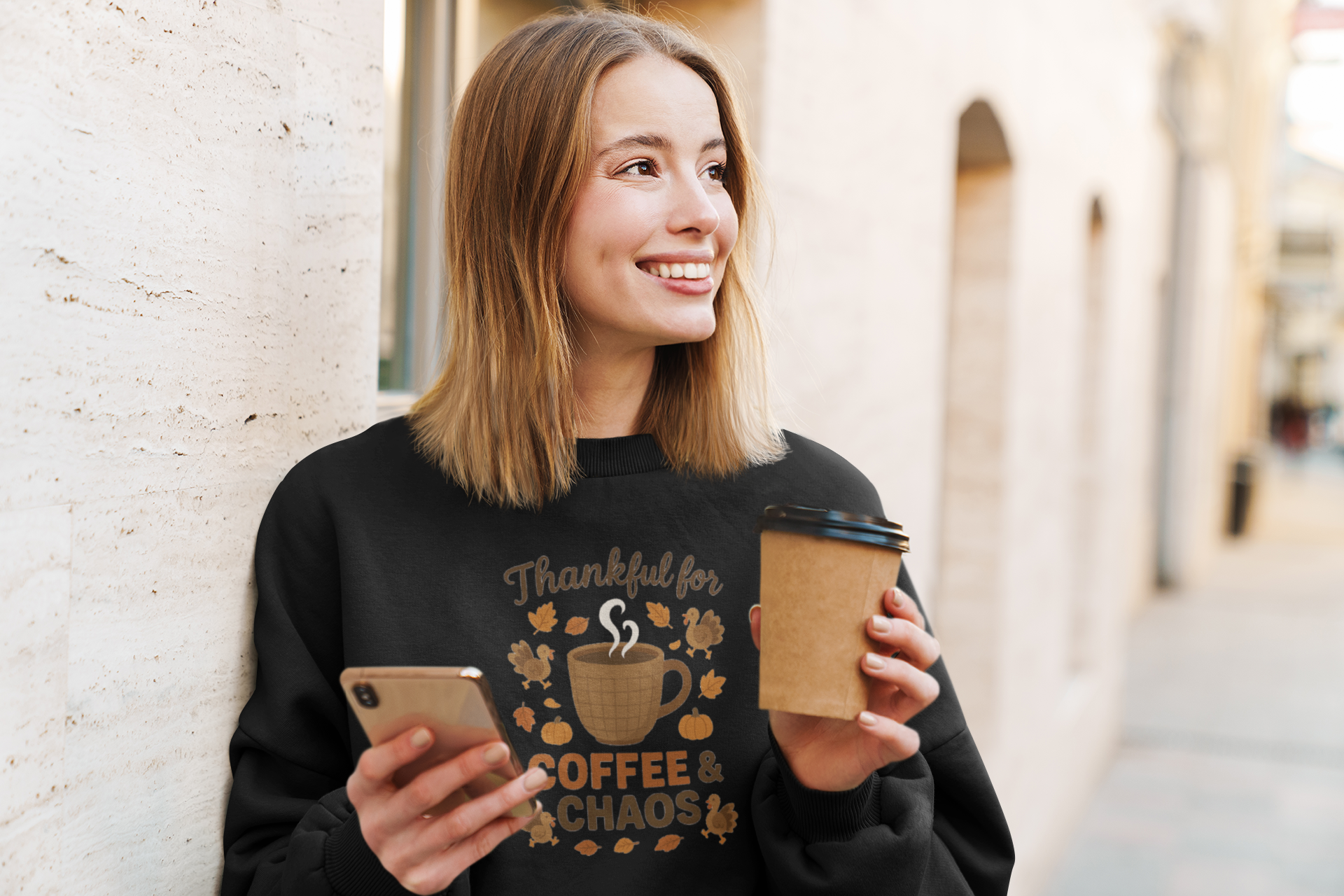 Thankful for Coffee & Chaos Thanksgiving Shirt