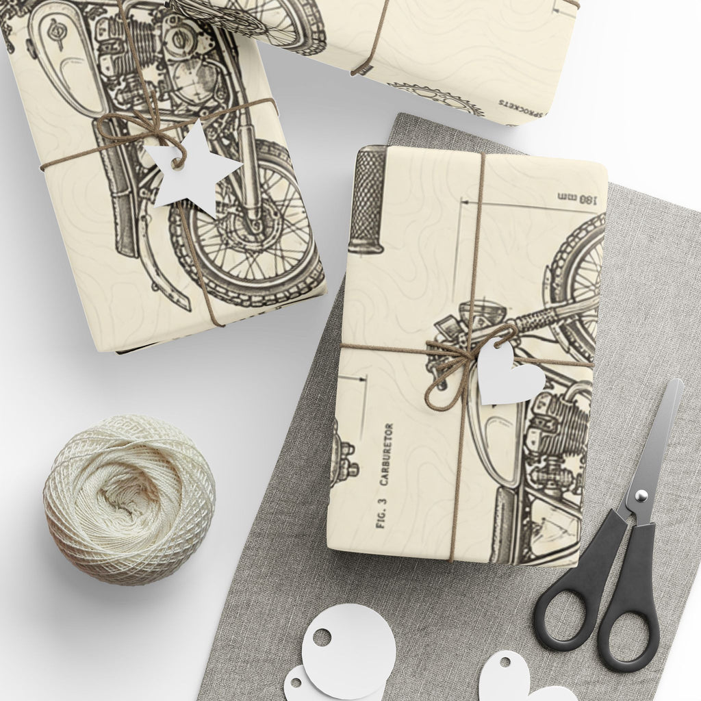 Vintage Motorcycle Blueprint Wrapping Paper