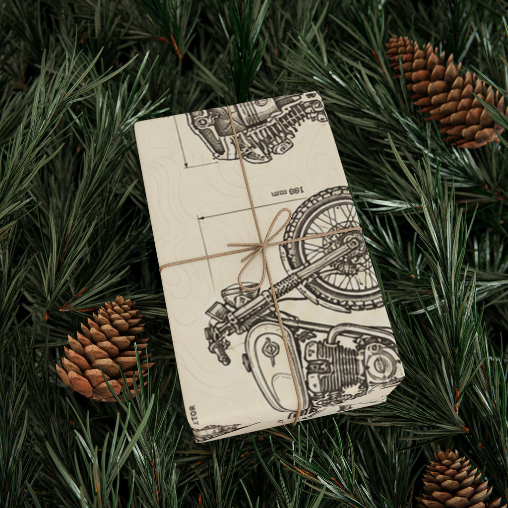 Vintage Motorcycle Blueprint Wrapping Paper